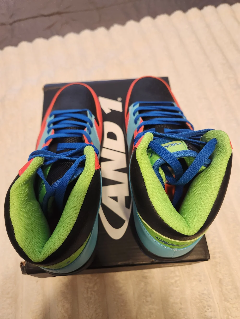 AND1 High-Top Sneakers in Teal, Coral & Lime
